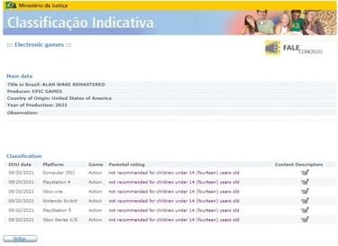 Alan Wake Remastered, clasificado para Nintendo Switch en Brasil