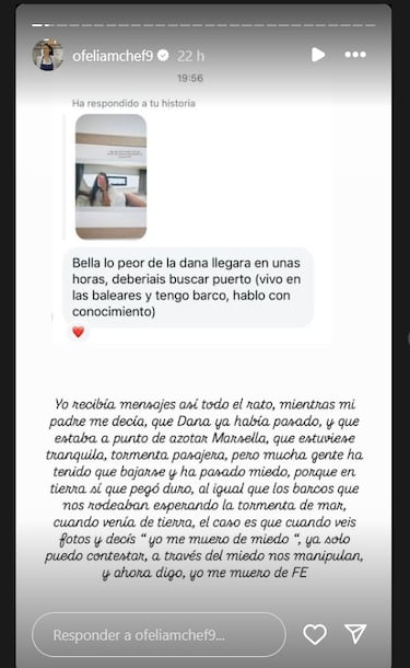 Ofelia, de ¡®MasterChef 9¡¯, sobre la DANA de Baleares: ¡°Si hay miedo no hay libertad¡±