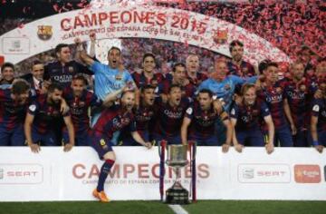 Copa del Rey 2014-2015. (30/05/15). Estadio Camp Nou. Athletic de Bilbao-Barcelona. Los azulgranas ganaron 1-3. Los goles, Messi en dos ocasiones, Neymar e Iñaki Williams. Primer año de Luis Enrique en el banquillo, el barça consigue el triplete. Liga, Copa y Champions.