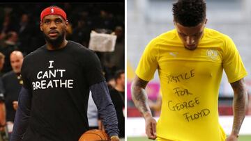 LeBron James y Jadon Sancho protestaron por la muerte del afroamericano George Floyd en Minne&aacute;polis.