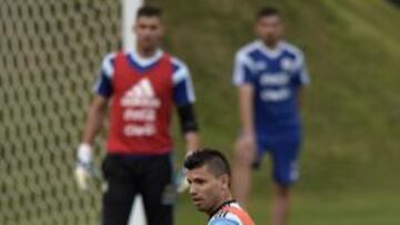 Kun Agüero, en el entrenamiento de este miércoles.