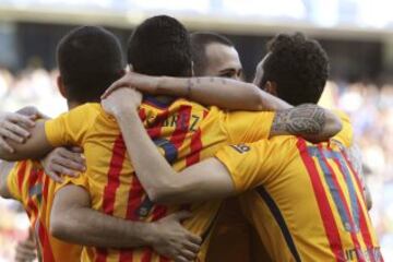 Celebración del primer gol del Barcelona (0-1).