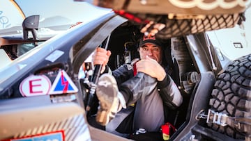 Carlos Sainz (ESP) of Team Audi Sport is seen at the finish line of stage 06 of Rally Dakar 2024 in Shubaytah, Saudi Arabia on January 12, 2024 // Marcelo Maragni / Red Bull Content Pool // SI202401120264 // Usage for editorial use only //
