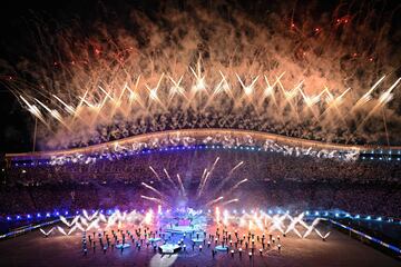 Fuegos artificiales en la ceremonia de apertura de la final de la Champions League.