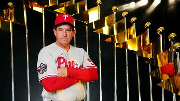 HOUSTON, TX - OCTOBER 27: Manager Rob Thomson #59 of the Philadelphia Phillies poses for a photo during the 2022 World Series Workout Day at Minute Maid Park on Thursday, October 27, 2022 in Houston, Texas. (Photo by Daniel Shirey/MLB Photos via Getty Images)