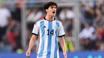 SAN JUAN, ARGENTINA - MAY 31: Mateo Tanlongo of Argentina reacts during FIFA U-20 World Cup Argentina 2023 Round of 16 match between Argentina and Nigeria at Estadio San Juan on May 31, 2023 in San Juan, Argentina. (Photo by Marcio Machado/Eurasia Sport Images/Getty Images)