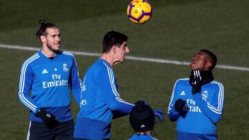 Bale, Courtois y Vinicius, durante un entrenamiento del Real Madrid.
