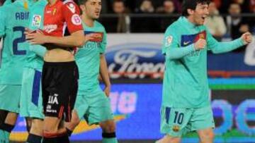 <b>DECISIVO. </b>Leo Messi celebra el primer tanto del Barça en el Iberostar de Mallorca, era el tanto que abría un cómodo triunfo