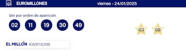 Euromillones: comprobar los resultados del sorteo de hoy, viernes 24 de enero