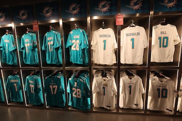 View of the official NFL store offering products from all 32 teams.