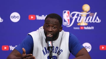 SAN FRANCISCO, CALIFORNIA - JUNE 01:  Draymond Green #23 of the Golden State Warriors speaks at a press conference during media day prior to the start of the NBA Finals at Chase Center on June 01, 2022 in San Francisco, California. The Golden State Warriors will play the Boston Celtics in Game 1 of the NBA Finals on June 2, 2022. NOTE TO USER: User expressly acknowledges and agrees that, by downloading and/or using this photograph, User is consenting to the terms and conditions of the Getty Images License Agreement.  (Photo by Ezra Shaw/Getty Images)