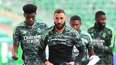 Tchouameni, Benzema, Alaba y Rüdiger, en el entrenamiento del Celtic Park.