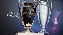 The trophy is displayed ahead of the draw for the 2022 UEFA Champions League quarter-finals, semi-finals and final at the UEFA headquarters, in Nyon