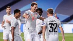 Soccer Football - Champions League - Quarter Final - FC Barcelona v Bayern Munich - Estadio da Luz, Lisbon, Portugal - August 14, 2020  Bayern Munich&#039;s Joshua Kimmich celebrates scoring their fifth goal with teammates, as play resumes behind closed d