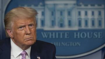 Washington (United States), 19/08/2020.- US President Donald J. Trump holds a news briefing at the White House, in Washington, DC, USA, 19 August 2020. (Estados Unidos) EFE/EPA/Chris Kleponis / POOL