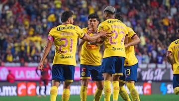 Rodrigo Aguirre celebrates his goal 2-2 with Henry Martin of America during the 13th round match between Tijuana and America as part of the Liga BBVA MX, Torneo Apertura 2024 at Caliente Stadium on October 23, 2024 in Tijuana, Baja California, Mexico.