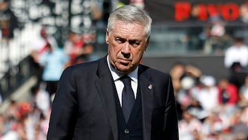 Carlo Ancelotti, entrenador del Real Madrid, en el Estadio de Vallecas.