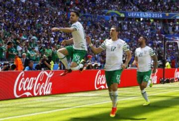 Celebración del primer gol de los irlandeses ante Francia.