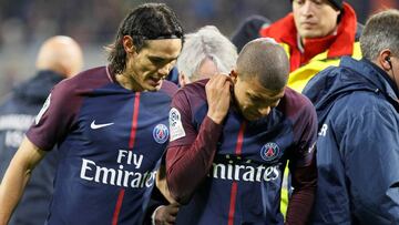 Mbappé, tras sufrir el golpe ante el Lyon.