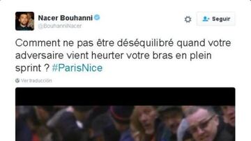 Nacer Bouhanni subi&oacute; este tuit en el que protestaba por su descalificaci&oacute;n en la segunda etapa de la Par&iacute;s Niza tras empujarse en el sprint con Michael Matthews.