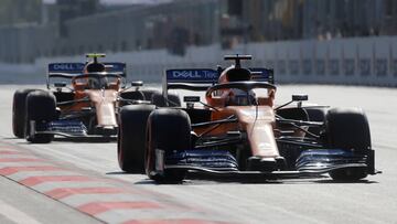 Formula One F1 - Azerbaijan Grand Prix - Baku City Circuit, Baku, Azerbaijan - April 28, 2019 McLaren's Lando Norris and Carlos Sainz Jr during the race REUTERS/Maxim Shemetov