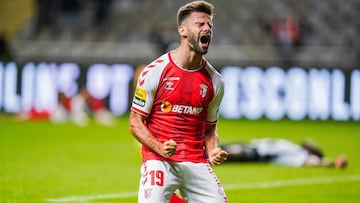 Mario González celebra su primer gol con el Braga en la Liga Portuguesa.