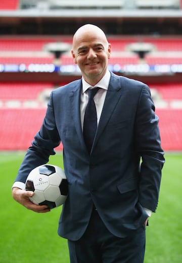 FIFA Presidential candidate Gianni Infantino posing for the cameras at Wembley