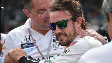 Boullier y Fernando Alonso en la Indy 500.