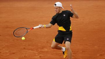 PARIS, FRANCE - OCTOBER 04: Diego Schwartzman of Argentina plays a forehand during his Men&#039;s Singles fourth round match against Lorenzo Sonego of Italy on day eight of the 2020 French Open at Roland Garros on October 04, 2020 in Paris, France. (Photo