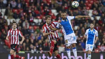 (3) Enric Saborit, (10) Nabil EL Zhar during the Spanish La Liga soccer match between Athletic Club Bilbao and C.D Leganes at San Mames stadium, in Bilbao, northern Spain, Sunday, March,11, 2018.