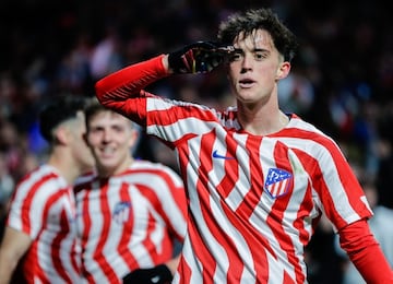 Javier Boñar celebra su gol al Genk en la Youth League en el Metropolitano. 