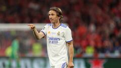 PARIS, FRANCE - MAY 28: Luka Modric of Real Madrid reacts during the UEFA Champions League final match between Liverpool FC and Real Madrid at Stade de France on May 28, 2022 in Paris, France.
