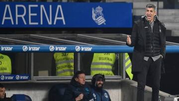 Real Sociedad's Spanish coach Imanol Alguacil reacts during the Spanish League football match between Real Sociedad and Cadiz CF at the Reale Arena stadium in San Sebastian on March 3, 2023. (Photo by ANDER GILLENEA / AFP) (Photo by ANDER GILLENEA/AFP via Getty Images)