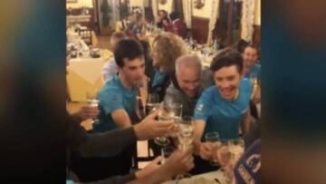 El Astana Pro Team celebra el triunfo de Miguel &Aacute;ngel L&oacute;pez en la vuelta Catalunya
