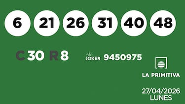 La Primitiva: comprobar los resultados del sorteo de hoy, lunes 27 de abril 
