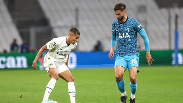 Amine HARIT of Marseille and Rodrigo BETANCUR of Tottenham during the UEFA Champions League match between Marseille and Tottenham at Tottenham Hotspur Stadium on November 1, 2022 in London, England. (Photo by Johnny Fidelin/Icon Sport via Getty Images)