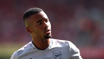 LONDON, ENGLAND - AUGUST 13:  Gabriel Jesus of Arsenal looks on before the Premier League match between Arsenal FC and Leicester City at Emirates Stadium on August 13, 2022 in London, England. (Photo by Julian Finney/Getty Images)