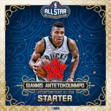 Giannis Antetokounmpo (Milwaukee Bucks): el griego es una de las grandes sensaciones de la temporada y el premio es su estreno en el All Star Game. Lo hará como titular después de deslumbrar con sus mates y esa capacidad para jugar en todas las posiciones de la pista con 211 centímetros y tan solo 22 años. "Tendría un millón de votos si la gente supiera deletrear mi apellido", comentó el ¿alero? ¿ala-pívot? de Milwaukee Bucks. Pues parece que los aficionados han aprendido la lección... 