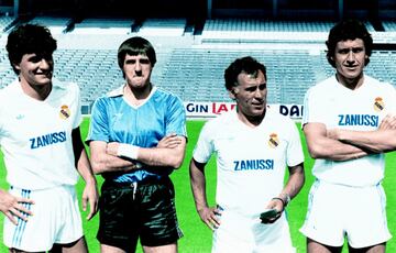 Amancio, entre Míchel, Ochotorena y Valdano, novedades de aquel Real Madrid de 1984. El Brujo subió del Castilla al primer equipo.