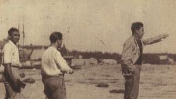 La primera gira en 1934. Bonet, Hilario y Olivares, pescando en el río Växholm.