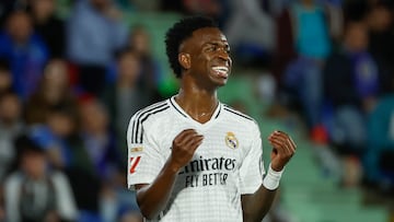 GETAFE (MADRID), 23/04/2025.- El delantero del Real Madrid Vinicius Jr. durante el partido de la jornada 33 de LaLiga que Getafe CF y Real Madrid disputan hoy miércoles en el Coliseum de Getafe. EFE/Juanjo Martín