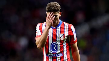 MADRID, SPAIN - SEPTEMBER 19: Julian Alvarez of Atletico de Madrid reacts during the UEFA Champions League 2024/25 League Phase MD1 match between Atletico de Madrid and RB Leipzig at Estadio Civitas Metropolitano on September 19, 2024 in Madrid, Spain. (Photo by Gonzalo Arroyo - UEFA/UEFA via Getty Images)