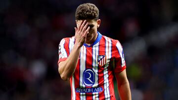 MADRID, SPAIN - SEPTEMBER 19: Julian Alvarez of Atletico de Madrid reacts during the UEFA Champions League 2024/25 League Phase MD1 match between Atletico de Madrid and RB Leipzig at Estadio Civitas Metropolitano on September 19, 2024 in Madrid, Spain. (Photo by Gonzalo Arroyo - UEFA/UEFA via Getty Images)