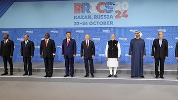 PM in a family photograph during the 16th BRICS Summit at Kazan Expo Center, in Russia on October 23, 2024.