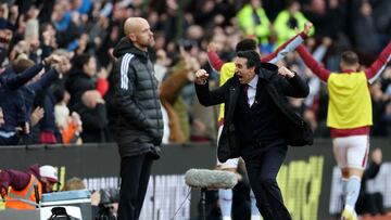 Emery celebra la victoria del Aston Villa contra el Manchester United, en el que fue su debut oficial en el banquillo de los villanos.
