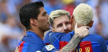 The MSN celebrate scoring against Leganés last month