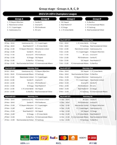 Ya hay horarios Champions: el Madrid debuta ante el Union Berl¨ªn