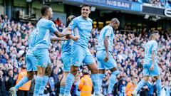 Los jugadores del Manchester City celebran uno de los goles que marcaron al Watford el pasado 23 de abril.