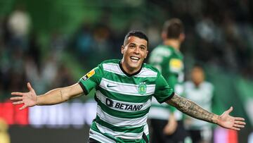 Pedro Porro, jugador del Sporting de Lisboa, celebra un gol.