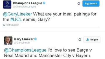 Barça-Real Madrid y Manchester City-Bayern como semifinales elegidas por Lineker.